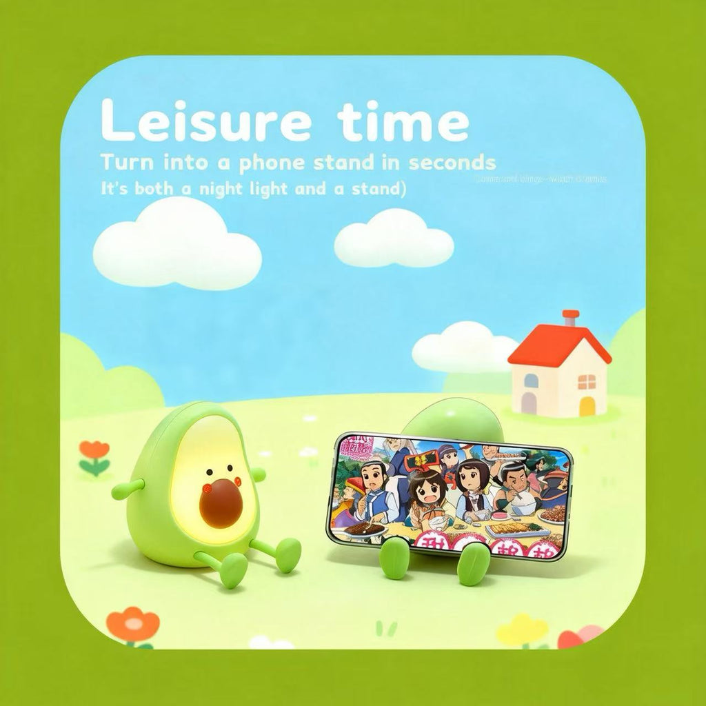 Cute Green Mango Night Light for Bedroom, Sleep Awakening, Timer, Bedside Mood, Soft Light, Eye-Friendly Desk Lamp for Children