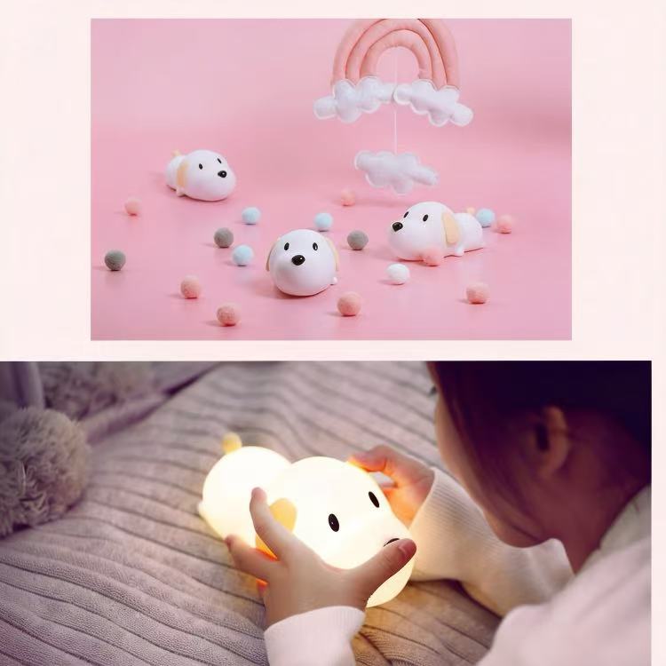 HAPPYBAG Kids Night Light,Cute Soft Silicone Dog Lamp Dimmable Nursery Portable Puppy Kawaii Lamps,Bedside Lamp for Baby and Toddler,Boy Girls