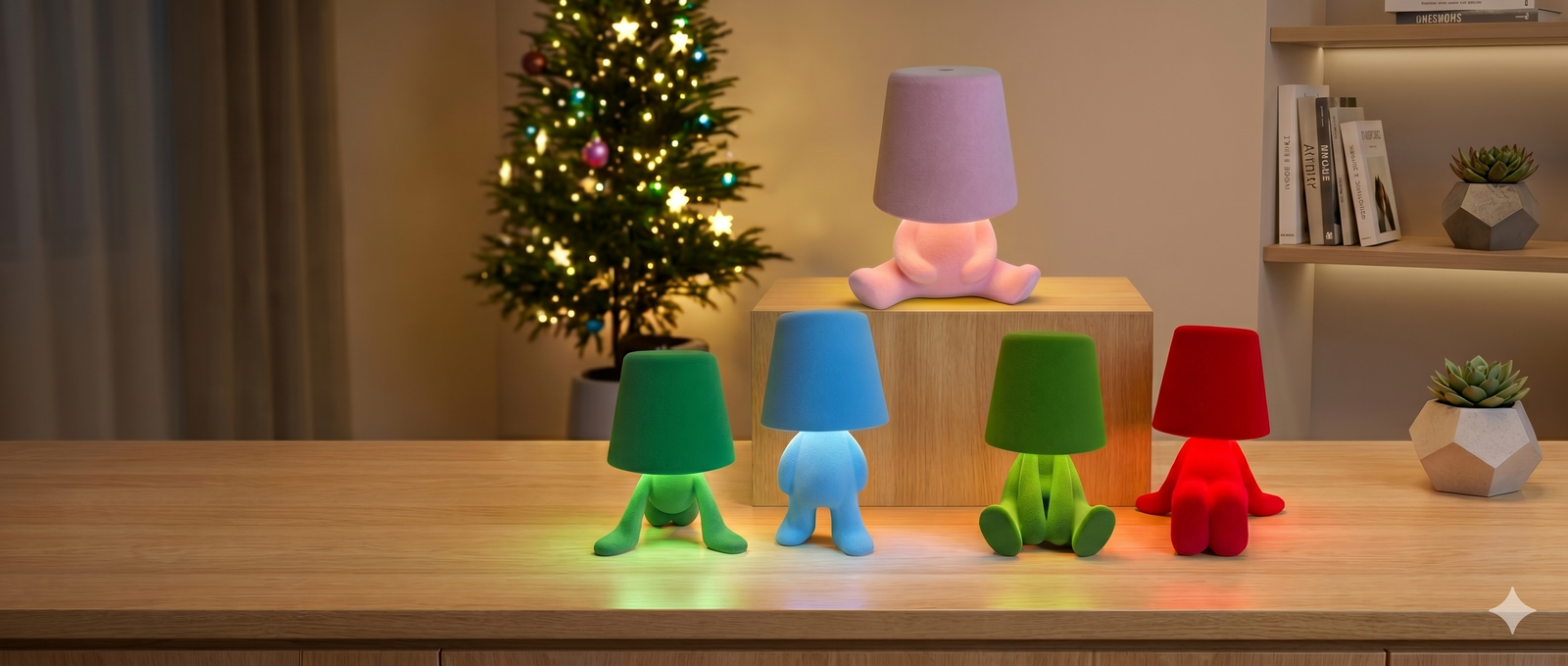 Colorful decorative lamps on a cozy table