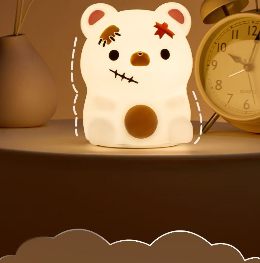 Baishite Cross-Border New Product Scar Bear Silicone Night Light for Bedroom, Nighttime Atmosphere, Bedside, Breastfeeding Companion, Sleep Aid, Patting Light