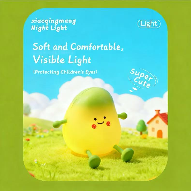 Cute Green Mango Night Light for Bedroom, Sleep Awakening, Timer, Bedside Mood, Soft Light, Eye-Friendly Desk Lamp for Children