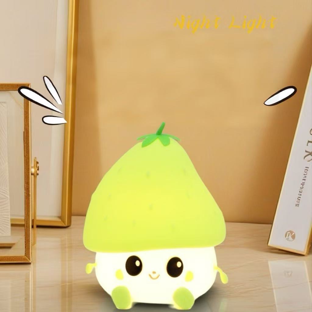 Strawberry Night Light, Cute Fruit Night Lamp for Kids Bedroom USB Rechargeable Lamps 2 Brightness Levels, Nursery Bedside Delay-Off Nightlight for Baby Toddler Boys Girls Birthday Christmas