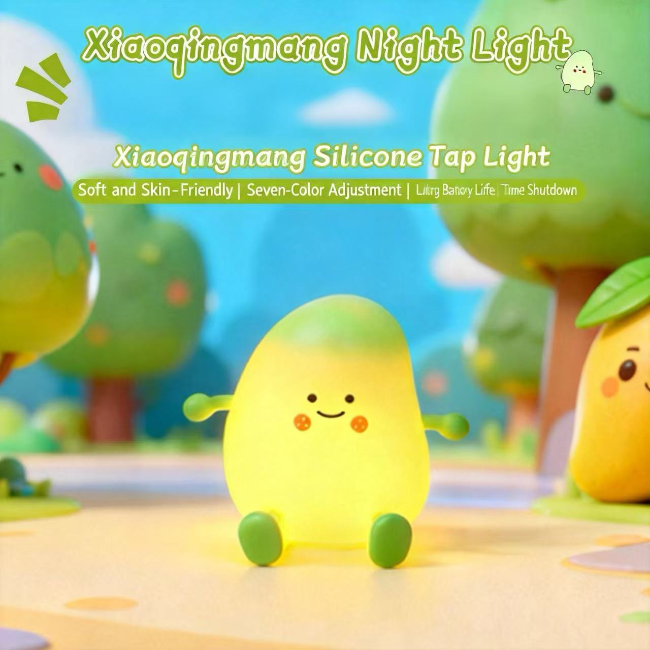 Cute Green Mango Night Light for Bedroom, Sleep Awakening, Timer, Bedside Mood, Soft Light, Eye-Friendly Desk Lamp for Children