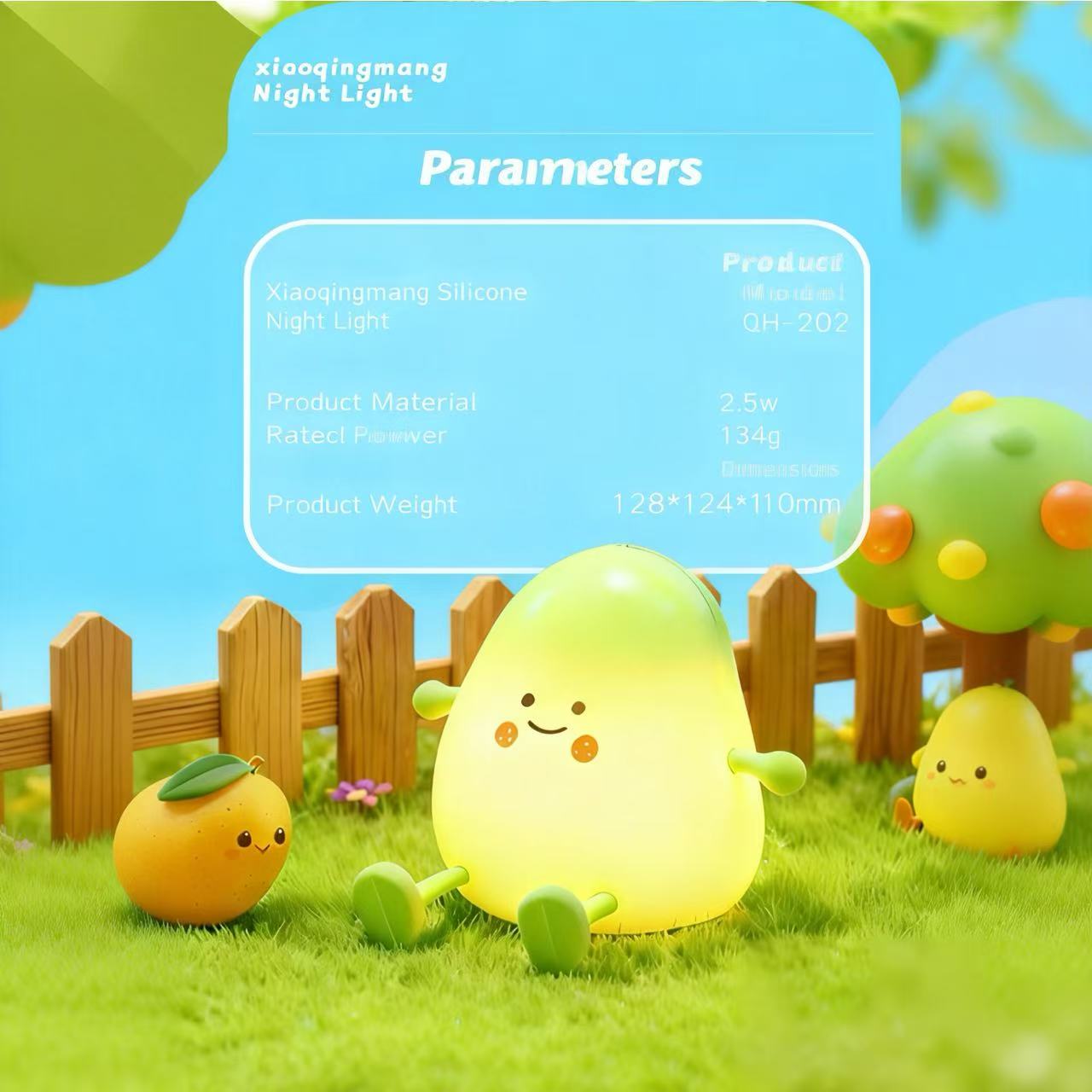 Cute Green Mango Night Light for Bedroom, Sleep Awakening, Timer, Bedside Mood, Soft Light, Eye-Friendly Desk Lamp for Children