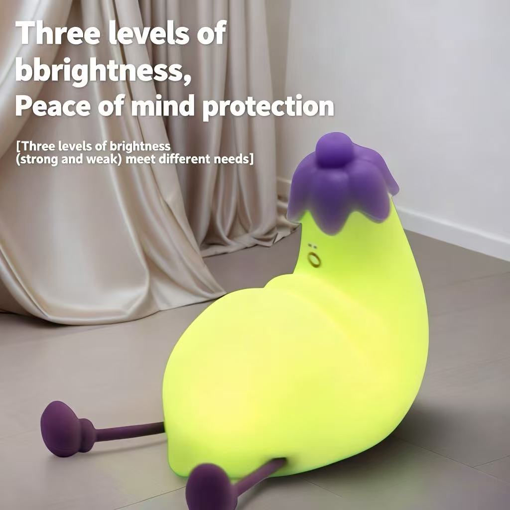 soft cute eggplant night light Internet celebrity explosion style feeling pat light small ornament bedside sleeping small table lamp