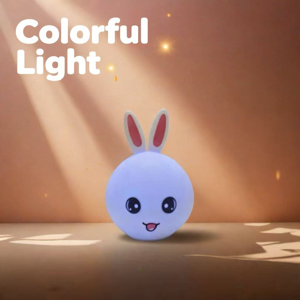 Rabbit Silicon Colour Changing RGB Lamp Bedside Night Light for Kids,Childrens Touch/tap Bedside Night Lamp, Battery/USB Charging LED Light Baby Bedroom Lamps