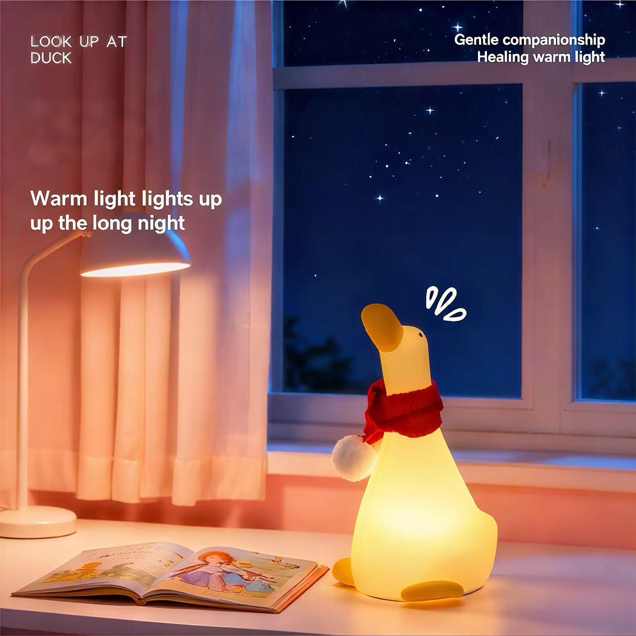 New Style Upward-Looking Duck Eye-Protecting LED Silicone Night Light, Bedside Lamp for Bedroom, Child's Sleep Companion Gif