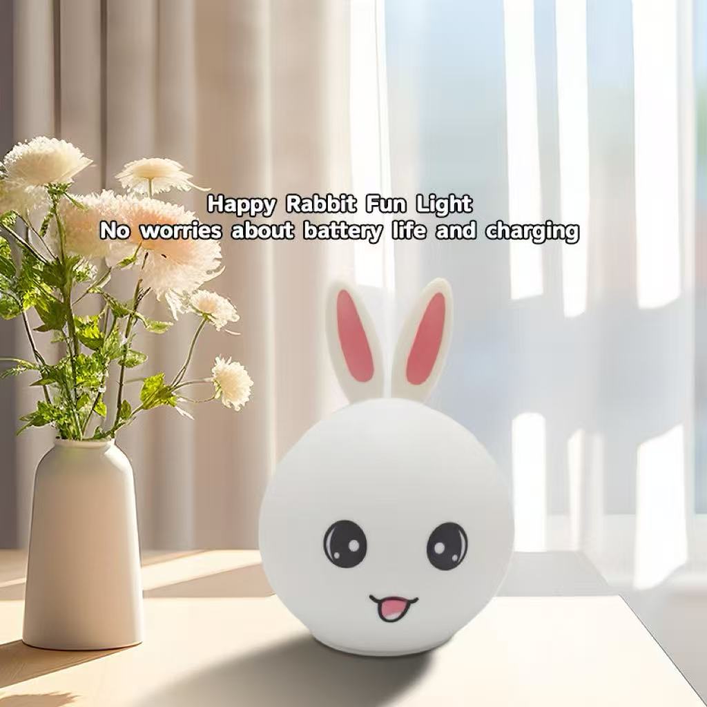 Rabbit Silicon Colour Changing RGB Lamp Bedside Night Light for Kids,Childrens Touch/tap Bedside Night Lamp, Battery/USB Charging LED Light Baby Bedroom Lamps