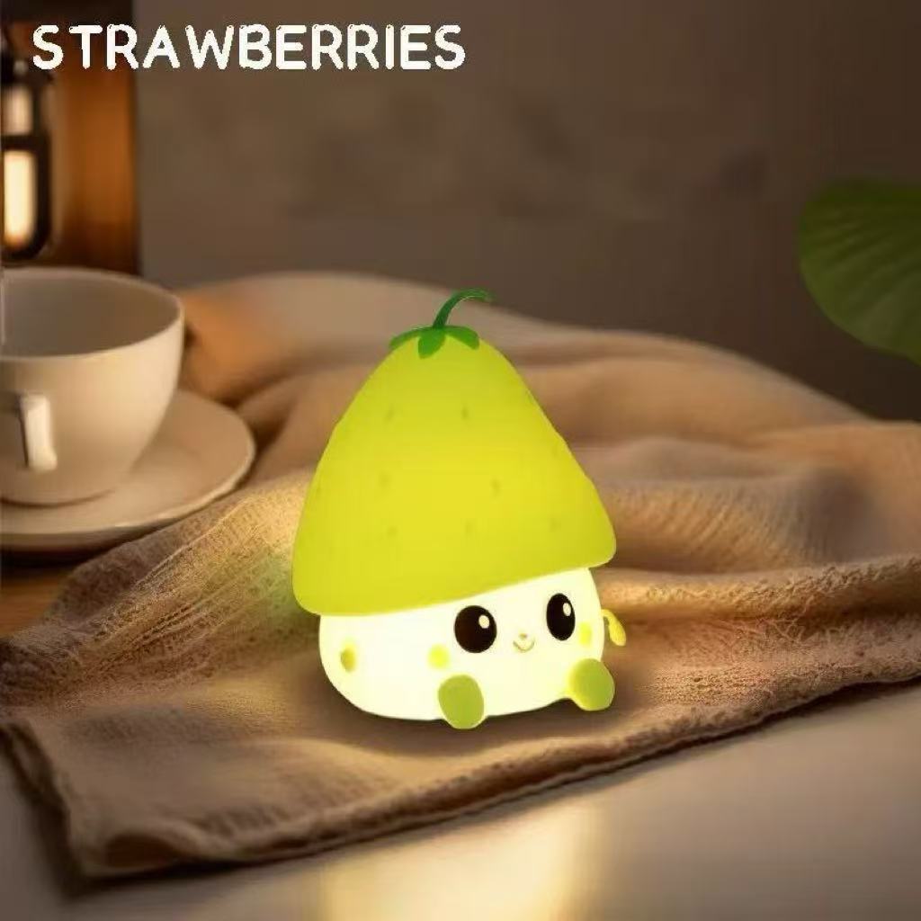 Strawberry Night Light, Cute Fruit Night Lamp for Kids Bedroom USB Rechargeable Lamps 2 Brightness Levels, Nursery Bedside Delay-Off Nightlight for Baby Toddler Boys Girls Birthday Christmas