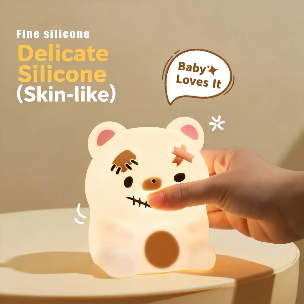 Baishite Cross-Border New Product Scar Bear Silicone Night Light for Bedroom, Nighttime Atmosphere, Bedside, Breastfeeding Companion, Sleep Aid, Patting Light