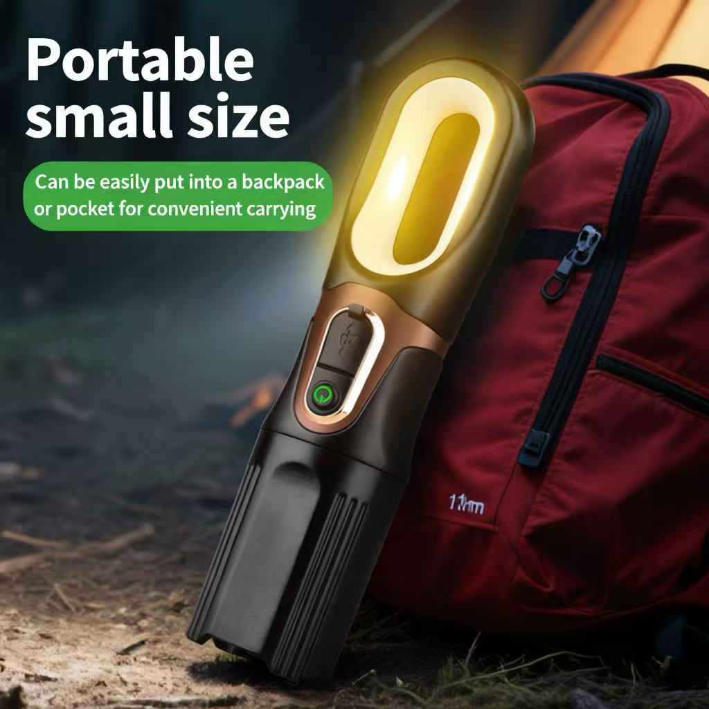 LED flashlight, portable outdoor travel light, high beam, adjustable, long battery life, long distance, white laser.