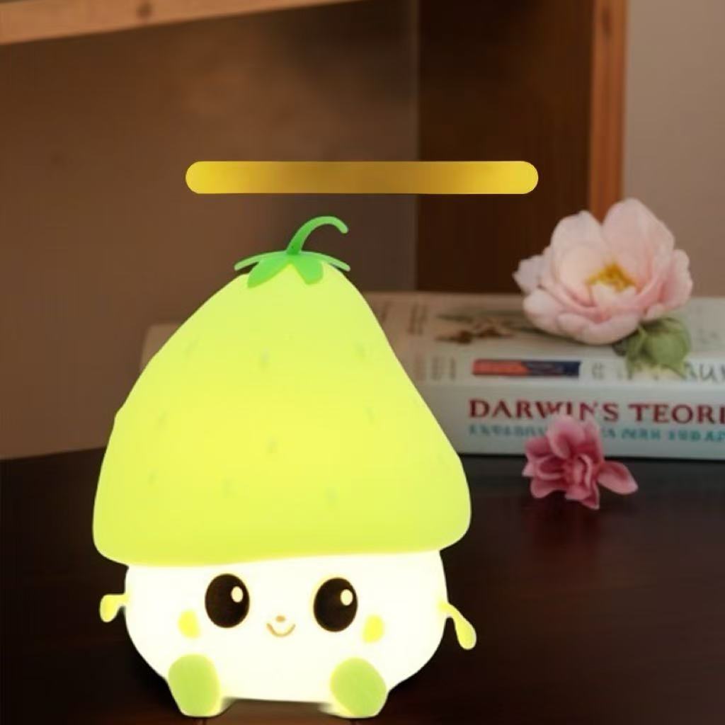 Strawberry Night Light, Cute Fruit Night Lamp for Kids Bedroom USB Rechargeable Lamps 2 Brightness Levels, Nursery Bedside Delay-Off Nightlight for Baby Toddler Boys Girls Birthday Christmas