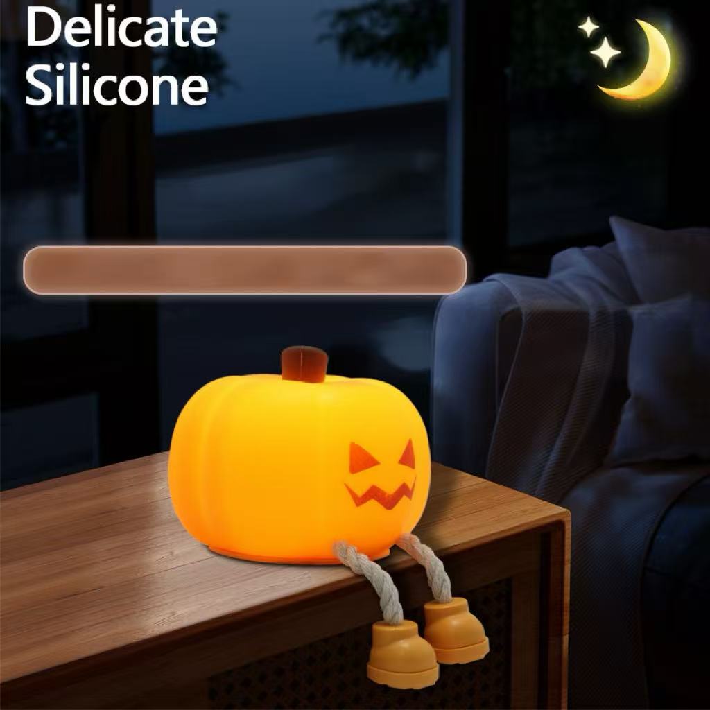 Halloween Silicone Pumpkin Night Light, Halloween Bedside Cartoon Atmosphere Light, Soft Light Sleep Eye-Friendly Night Light