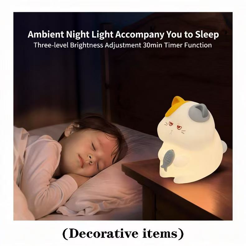 Greedy Cat Night Light used as sleep companion