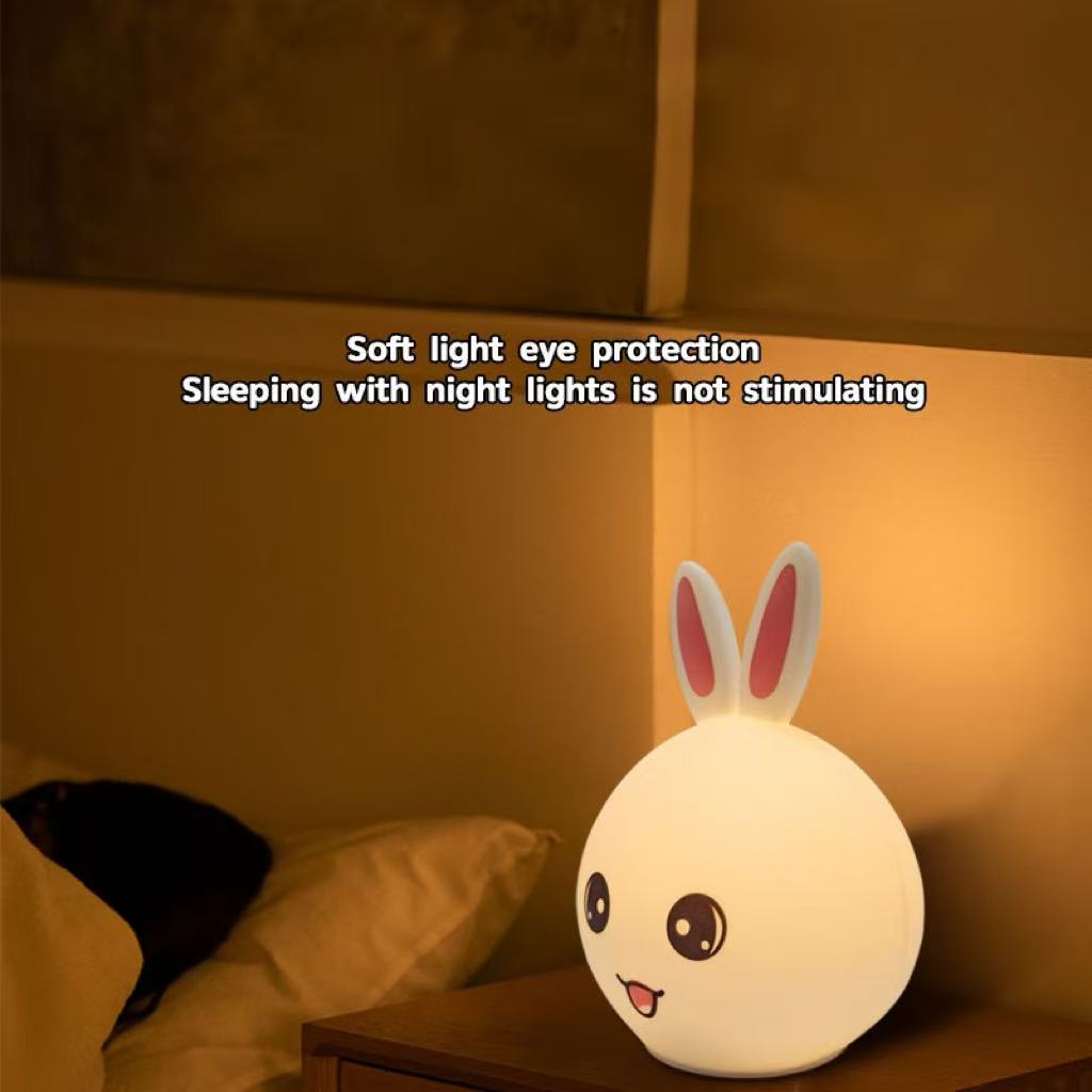 Rabbit Silicon Colour Changing RGB Lamp Bedside Night Light for Kids,Childrens Touch/tap Bedside Night Lamp, Battery/USB Charging LED Light Baby Bedroom Lamps