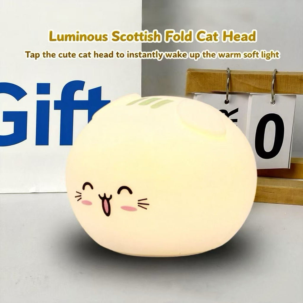Magic Cat Silicone Seven-Color Patting Lamp, Rechargeable and Plug-in Dual-Use Night Light for Children's Bedroom Bedside Ambient Light