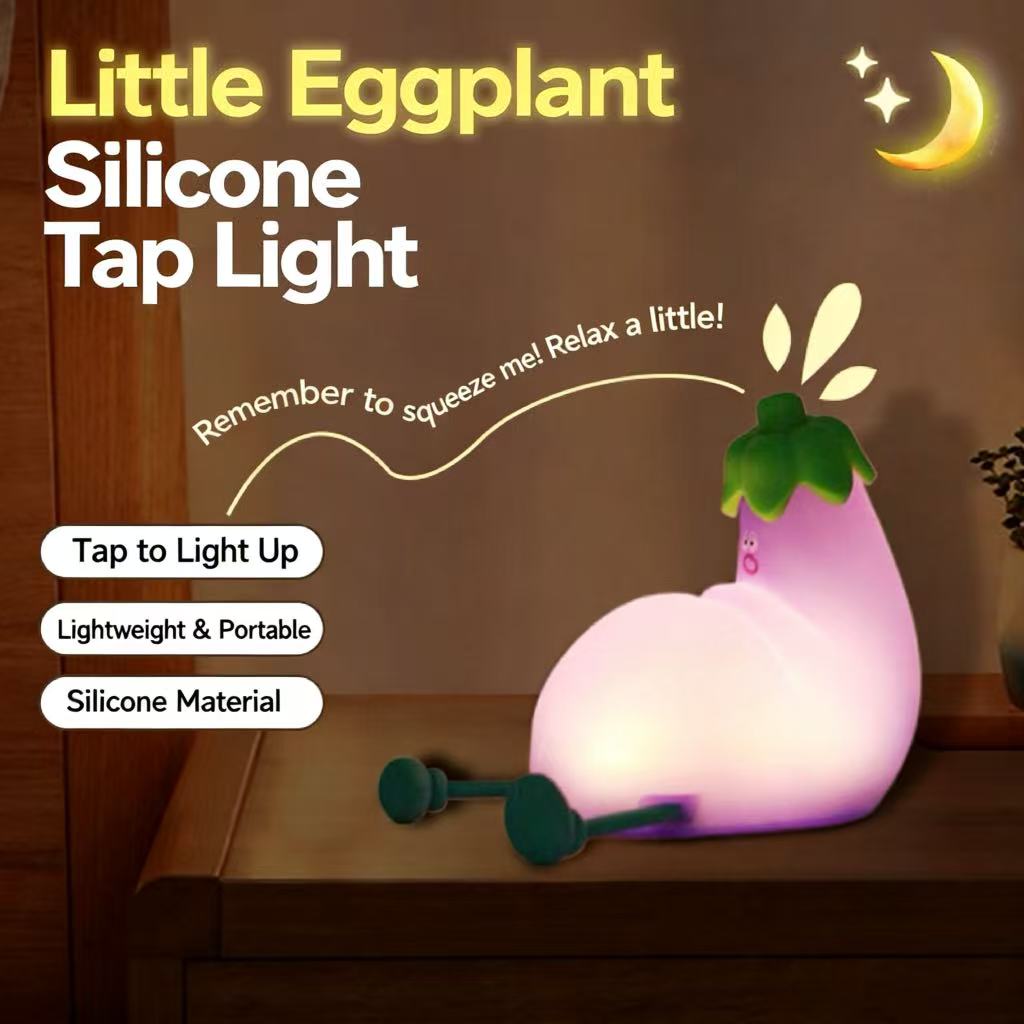 soft cute eggplant night light Internet celebrity explosion style feeling pat light small ornament bedside sleeping small table lamp