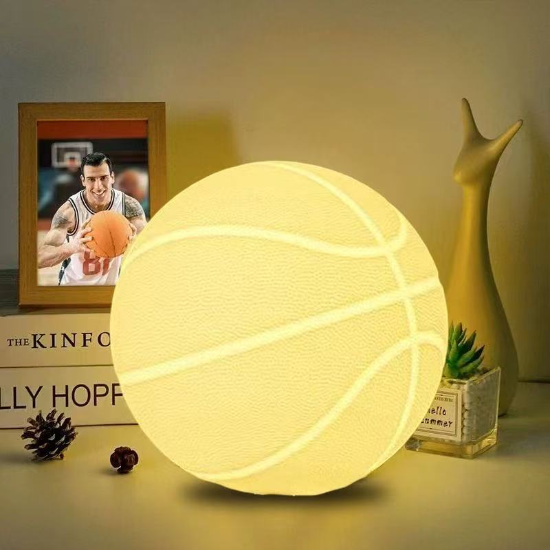 Basketball-themed bedside lamp, small night light for bedroom, baby sleep lamp, warm light, colorful light, ambient night light.
