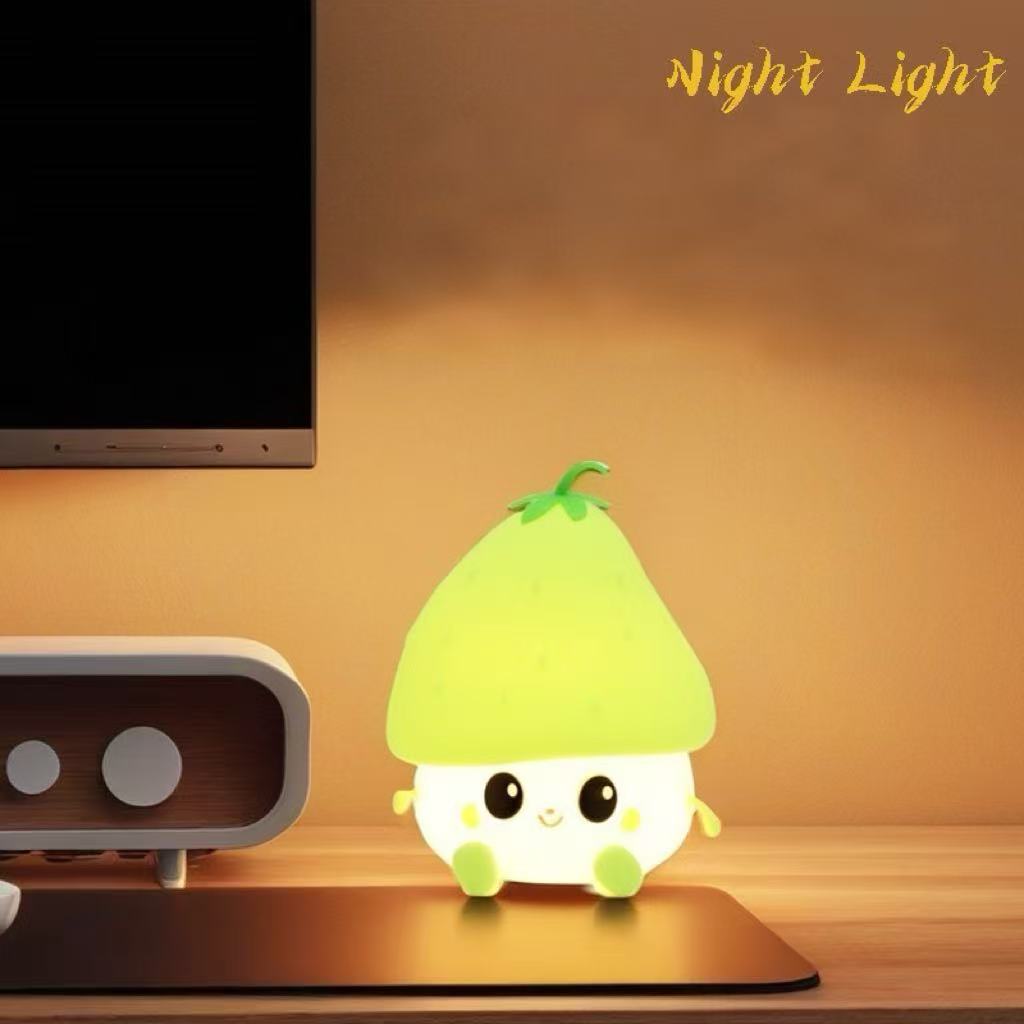 Strawberry Night Light, Cute Fruit Night Lamp for Kids Bedroom USB Rechargeable Lamps 2 Brightness Levels, Nursery Bedside Delay-Off Nightlight for Baby Toddler Boys Girls Birthday Christmas