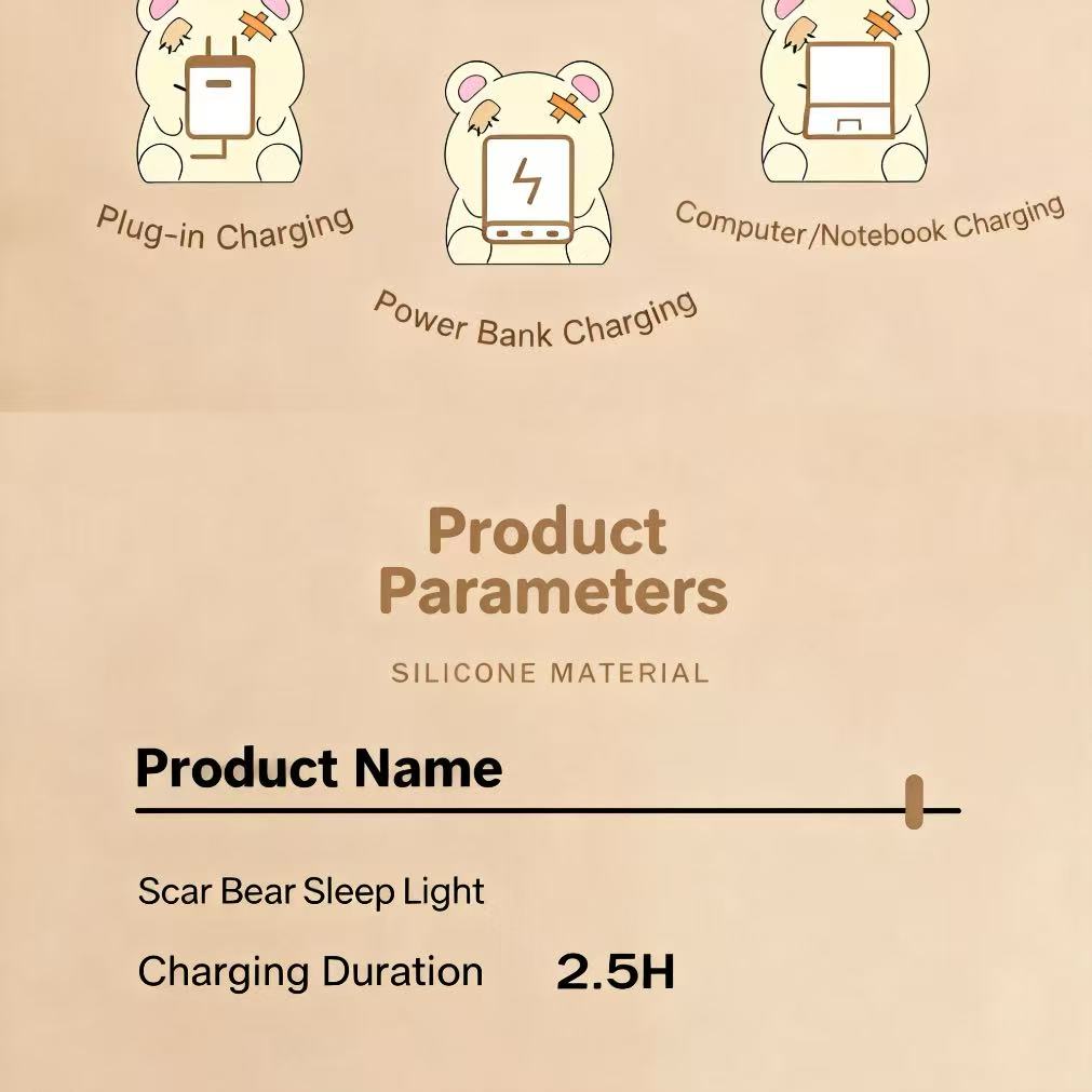 Baishite Cross-Border New Product Scar Bear Silicone Night Light for Bedroom, Nighttime Atmosphere, Bedside, Breastfeeding Companion, Sleep Aid, Patting Light