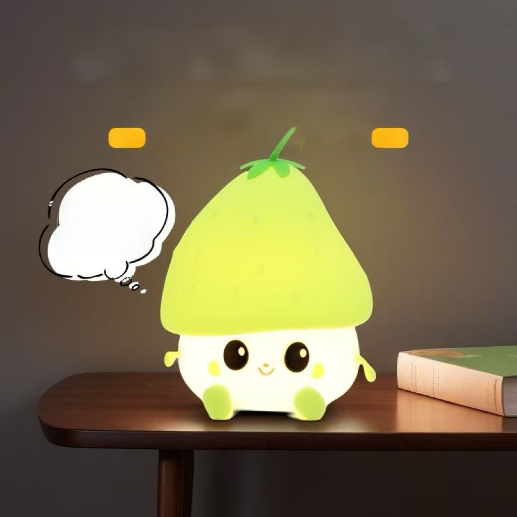 Strawberry Night Light, Cute Fruit Night Lamp for Kids Bedroom USB Rechargeable Lamps 2 Brightness Levels, Nursery Bedside Delay-Off Nightlight for Baby Toddler Boys Girls Birthday Christmas
