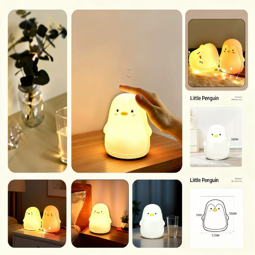 LOVERUIS Baby Night Lights Pudgy Penguins 7 Colors Night Light for Baby Nursery 3 Hours Timer Cute Night Light Gift Kid Penguin