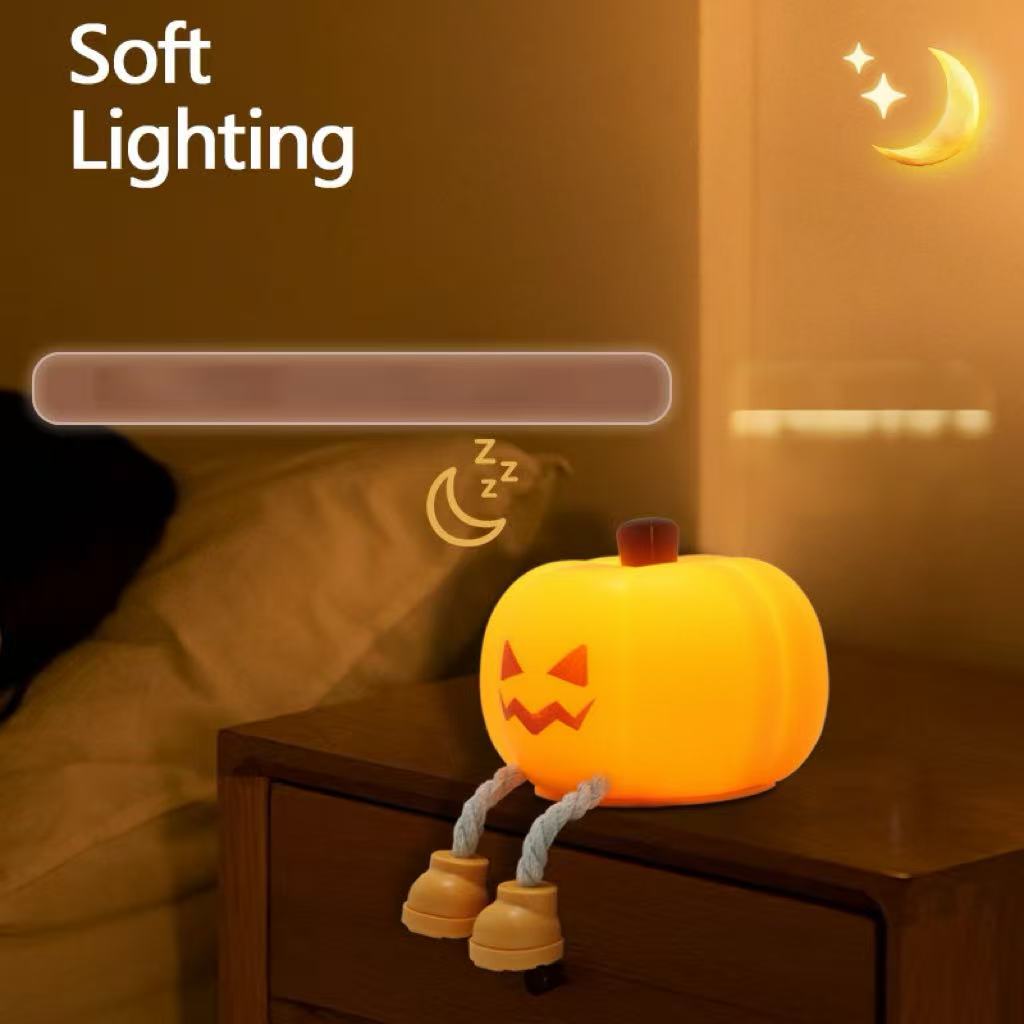 Halloween Silicone Pumpkin Night Light, Halloween Bedside Cartoon Atmosphere Light, Soft Light Sleep Eye-Friendly Night Light