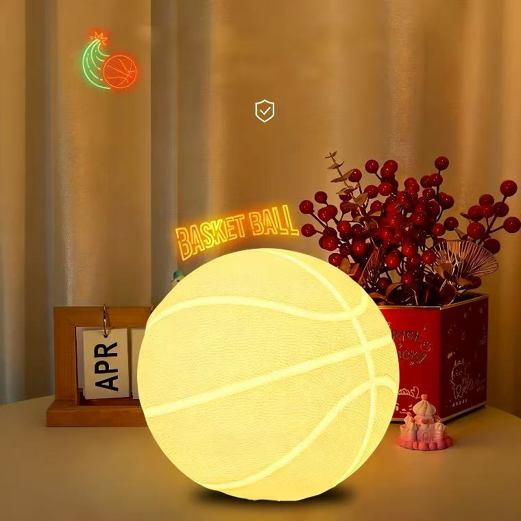 Basketball-themed bedside lamp, small night light for bedroom, baby sleep lamp, warm light, colorful light, ambient night light.