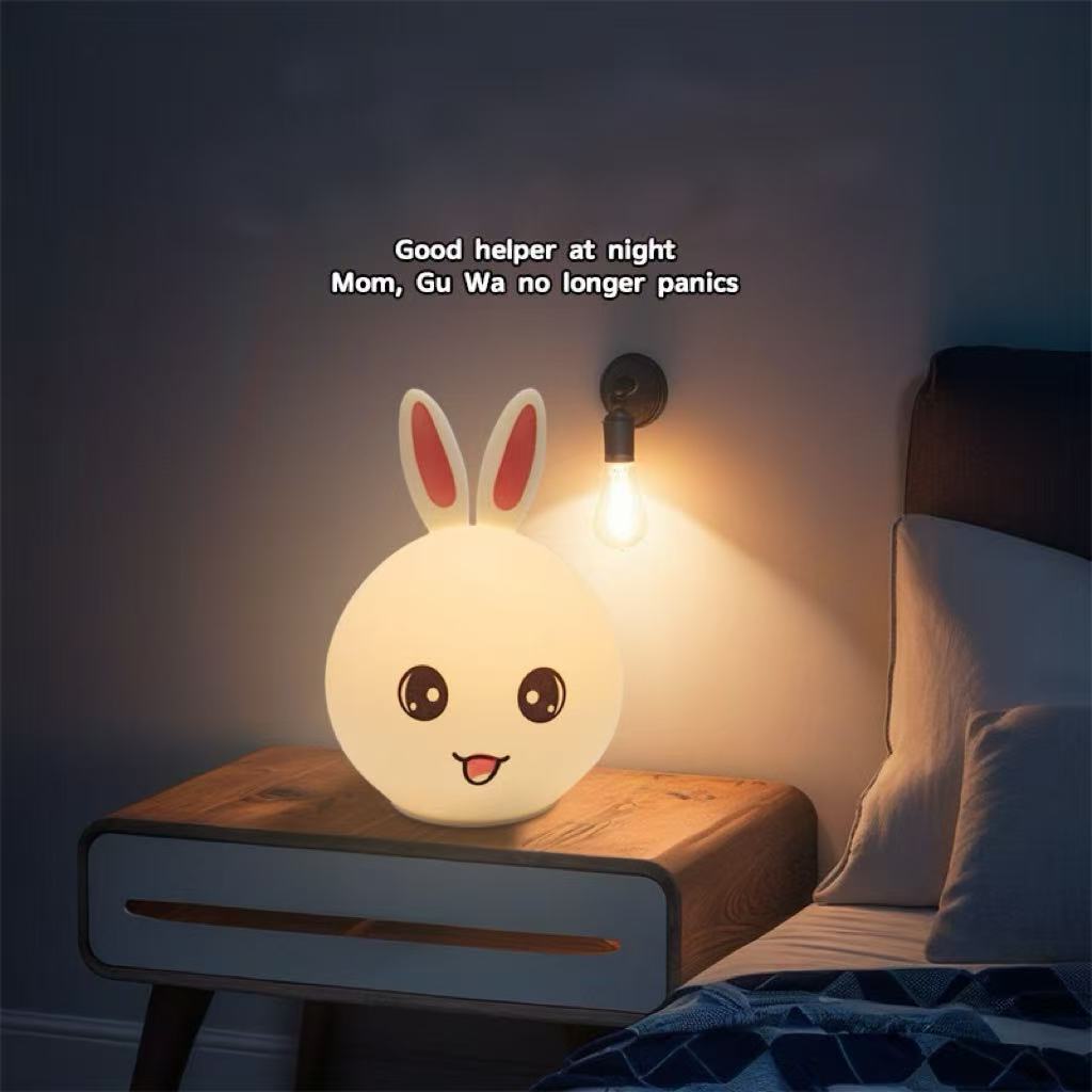 Rabbit Silicon Colour Changing RGB Lamp Bedside Night Light for Kids,Childrens Touch/tap Bedside Night Lamp, Battery/USB Charging LED Light Baby Bedroom Lamps