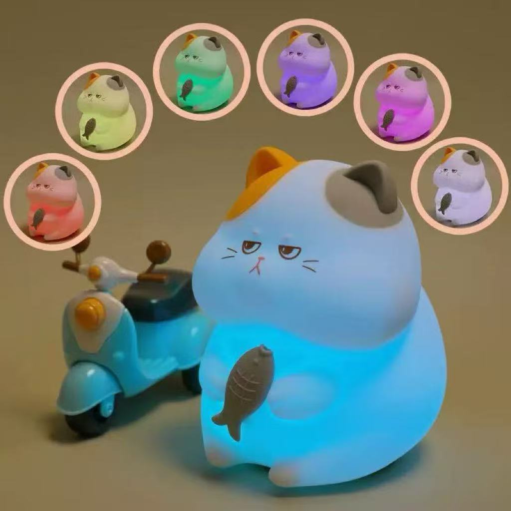 Greedy Cat Slapping Lamp Silicone Seven-Color Night Light Bedside Bedroom Companion Table Lamp Birthday Gift Cross-border Purchase