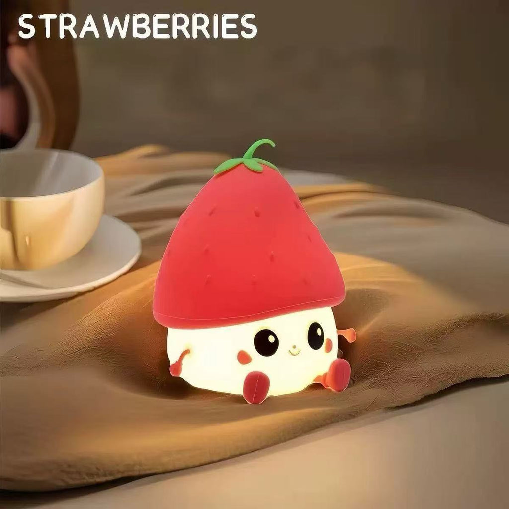 Strawberry Night Light, Cute Fruit Night Lamp for Kids Bedroom USB Rechargeable Lamps 2 Brightness Levels, Nursery Bedside Delay-Off Nightlight for Baby Toddler Boys Girls Birthday Christmas