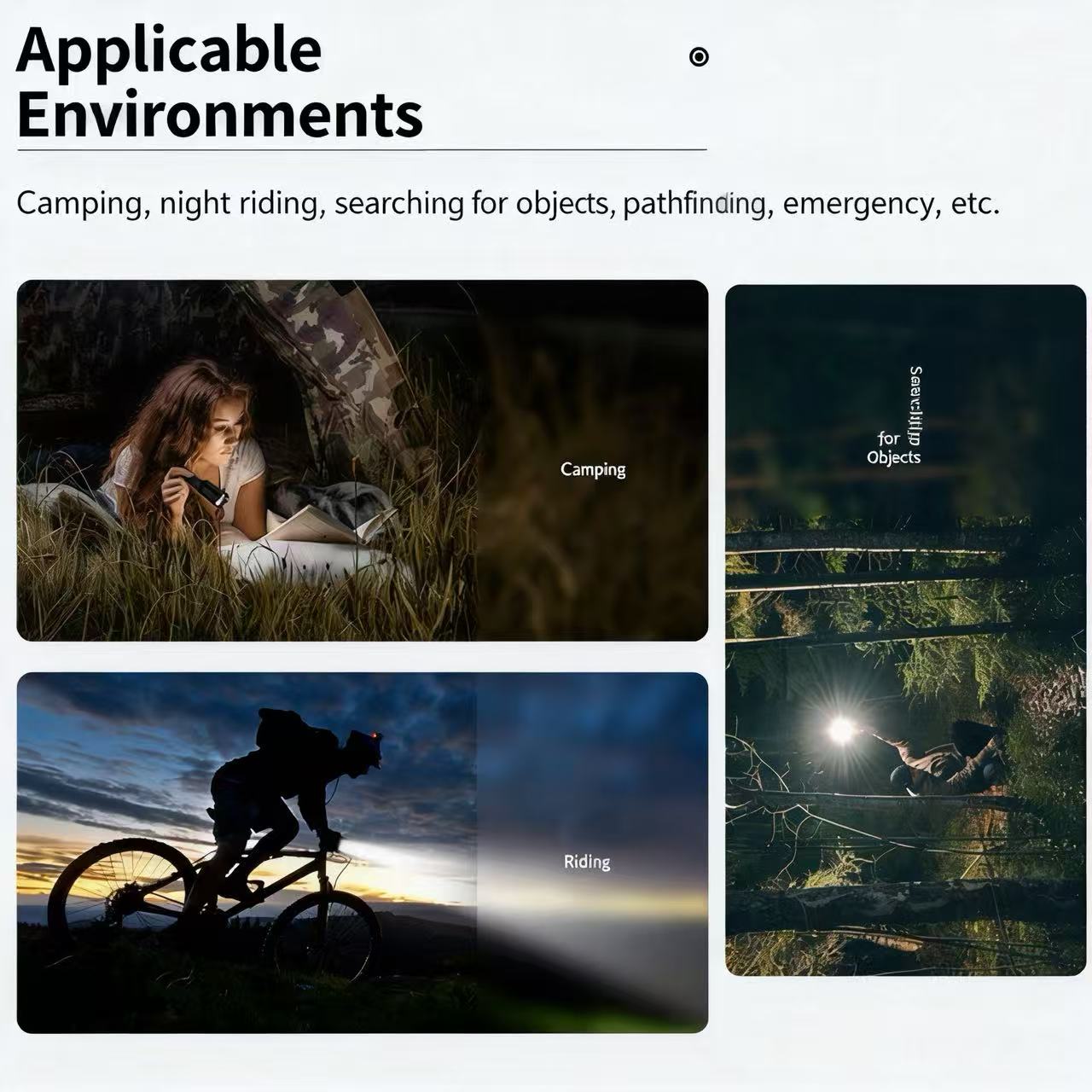 LED high-power flashlight with telescopic zoom and 3-level adjustment, convenient mini rechargeable model, made of ABS material.