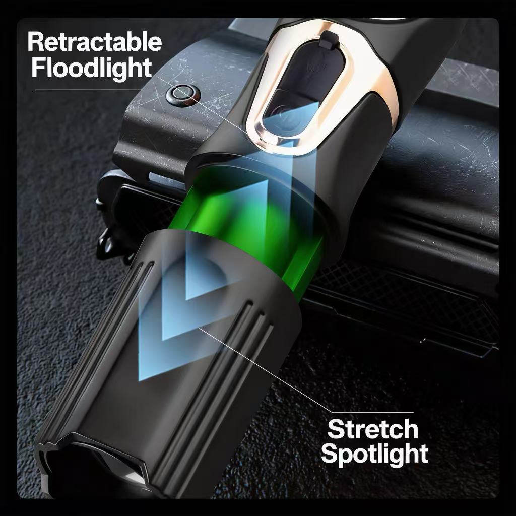 LED flashlight, portable outdoor travel light, high beam, adjustable, long battery life, long distance, white laser.