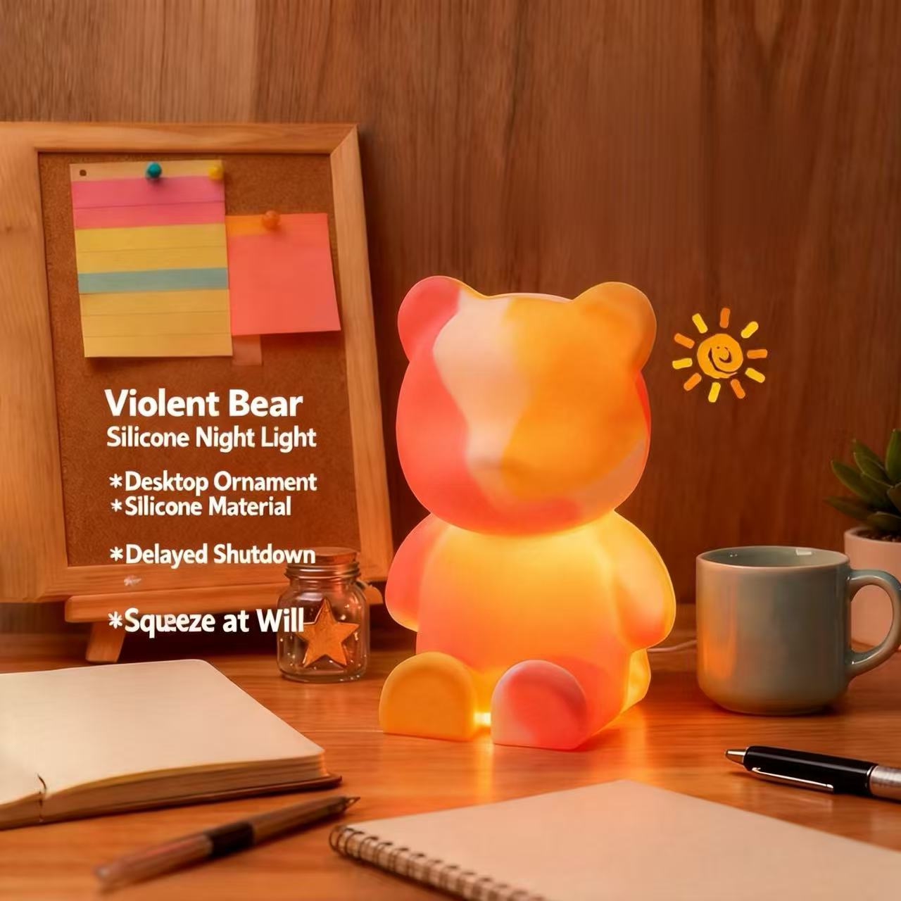 Popular Violent Bear Patting Lamp Silicone Night Light Ambient Light Desk Lamp Sensor Light [Birthday Gift] Color Light