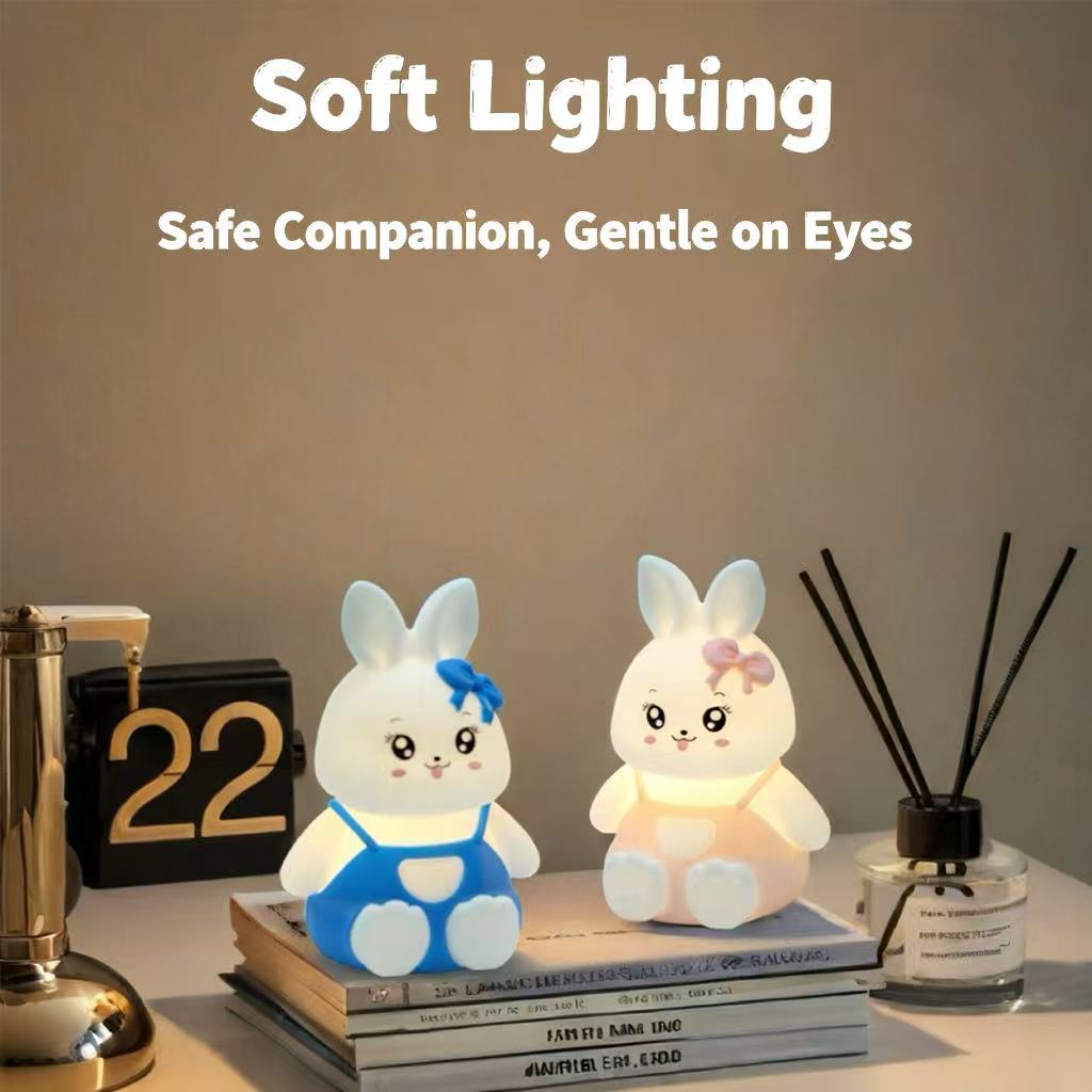 Night Light for Kids Bunny Lamp, Cute Easter Gifts for Girls,Rechargeable Baby Nursery Nightlight for Bedroom, Animal Silicone Kids Lamp Kawaii Room Decor
