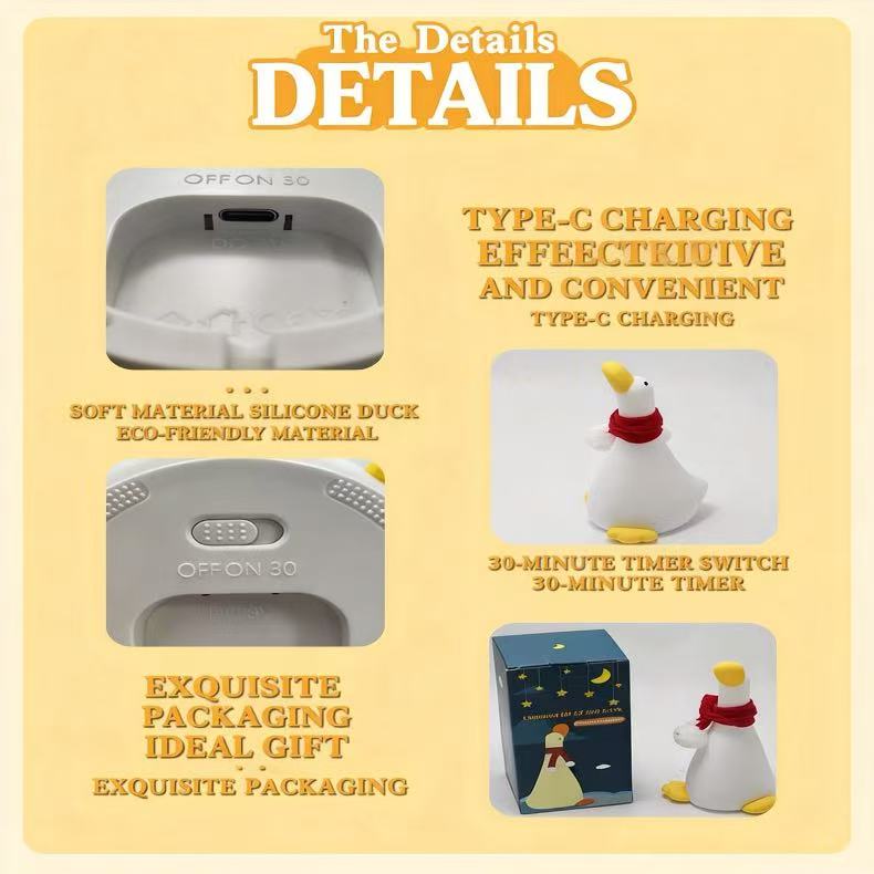 New Style Upward-Looking Duck Eye-Protecting LED Silicone Night Light, Bedside Lamp for Bedroom, Child's Sleep Companion Gif