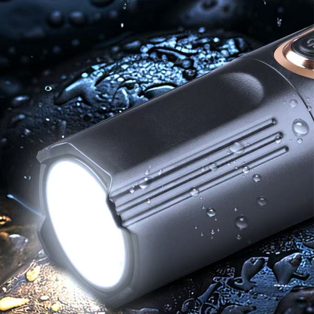 LED flashlight, portable outdoor travel light, high beam, adjustable, long battery life, long distance, white laser.