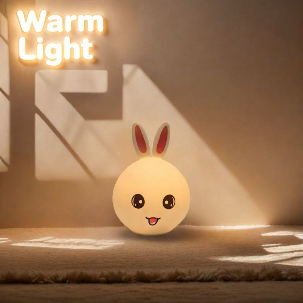 Rabbit Silicon Colour Changing RGB Lamp Bedside Night Light for Kids,Childrens Touch/tap Bedside Night Lamp, Battery/USB Charging LED Light Baby Bedroom Lamps