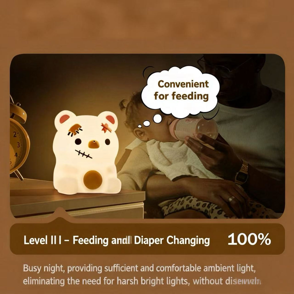 Baishite Cross-Border New Product Scar Bear Silicone Night Light for Bedroom, Nighttime Atmosphere, Bedside, Breastfeeding Companion, Sleep Aid, Patting Light